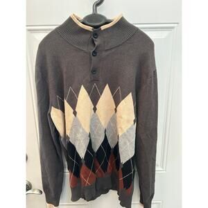 PAUL JONES Knit Polo Shirt Men's SZ LG Argyle 3 Button Style sweater